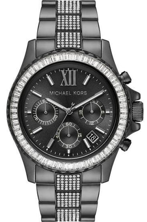 Michael Kors Everest Chronograph Black Dial Grey Steel Strap Watch For Women - MK6974 Authentic Buy Shop Now