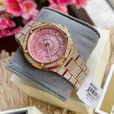 Michael Kors Lennox Three Hand Crystals Rose Gold Dial Rose Gold Steel Strap Watch For Women - MK6992 Authentic Buy Shop Now