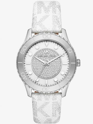 Michael Kors Runway Three Hand White Dial White Leather Strap Watch For Women - MK6998 Authentic Buy Shop Now