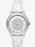 Michael Kors Runway Three Hand White Dial White Leather Strap Watch For Women - MK6998 Authentic Buy Shop Now