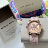Michael Kors Janelle Three Hand Rose Gold Dial Pink Rubber Strap Watch For Women - MK7139 Authentic Buy Shop Now