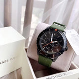 Michael Kors Cunningham Chronograph Black Dial Green Rubber Strap Watch For Men - MK7165 Authentic Buy Shop Now