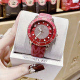 Michael Kors Runway Three-Hand Quartz Red Dial Red Leather Strap Watch For Women - MK7179 Authentic Buy Shop Now