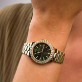 Michael Kors Lennox Quartz Green Dial Gold Steel Strap Watch For Women - MK7395 Authentic Buy Shop Now