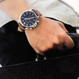 Michael Kors Gage Chronograph Blue Dial Brown Leather Strap Watch For Men - MK8362 Authentic Buy Shop Now