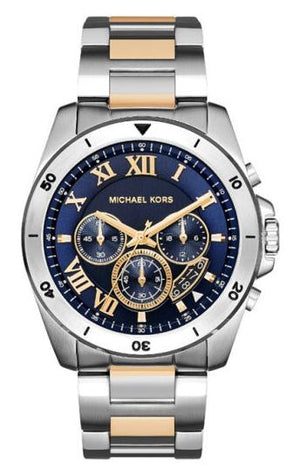 Michael Kors Brecken Chronograph Blue Dial Two Tone Steel Strap Watch For Men - MK8437 Authentic Buy Shop Now