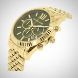 Michael Kors Lexington Chronograph Green Dial Gold Steel Strap Watch for Men - MK8446 Authentic Buy Shop Now