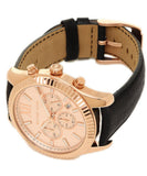 Michael Kors Lexington Chronograph Rose Gold Dial Black Leather Strap Watch For Men - MK8516 Authentic Buy Shop Now