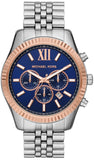 Michael Kors Lexington Chronograph Blue Dial Silver Steel Strap Watch For Men - MK8689 Authentic Buy Shop Now