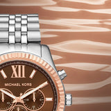 Michael Kors Lexington Chronograph Brown Dial Silver Steel Strap Watch For Men - MK8732 Authentic Buy Shop Now