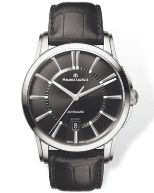 Maurice Lacroix Pontos Date Automatic Black Dial Black Leather Strap Watch For Men - PT6148-SS001-330 Authentic Buy Shop Now