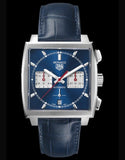 Tag Heuer Monaco Automatic Chronograph Blue Dial Blue Leather Strap Watch for Men - CBL2111.FC6453 Authentic Buy Shop Now