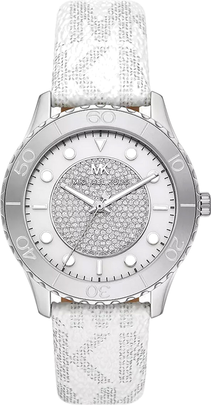 Michael Kors Runway Three Hand White Dial White Leather Strap Watch For Women - MK6998 Authentic Buy Shop Now