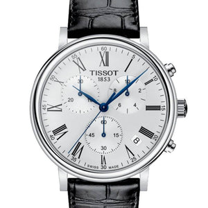 Tissot Carson Premium Chronograph Silver Dial Black Leather Strap Watch For Men - T122.417.16.033.00 Authentic Buy Shop Now