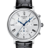 Tissot Carson Premium Chronograph Silver Dial Black Leather Strap Watch For Men - T122.417.16.033.00 Authentic Buy Shop Now