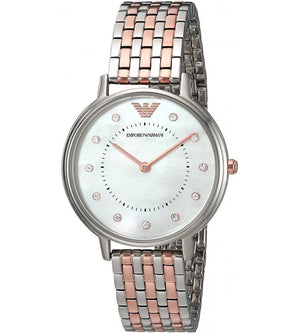 Emporio Armani Gianni T Bar Mother of Pearl Dial Two Tone Steel Strap Watch For Women - AR2508 Authentic Buy Shop Now