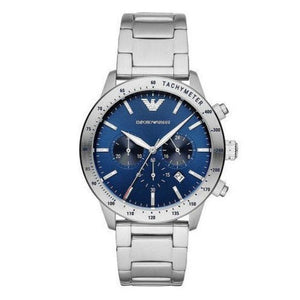 Emporio Armani Mario Chronograph Blue Dial Silver Steel Strap Watch For Men - AR11306 Authentic Buy Shop Now