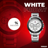 Tommy Hilfiger Hudson Chronograph White Dial Silver Steel Strap Watch For Men - 1791227 Authentic Buy Shop Now