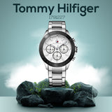 Tommy Hilfiger Hudson Chronograph White Dial Silver Steel Strap Watch For Men - 1791227 Authentic Buy Shop Now