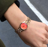 Marc Jacobs Henry Dinky Red Dial Gold Steel Strap Watch for Women - MBM3202 Authentic Buy Shop Now