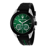 Maserati Traguardo Chronograph Green Dial Black Silicone Strap Watch For Men - R8871612043 Authentic Buy Shop Now