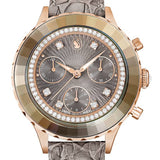 Swarovski Octea Chrono Grey Dial Grey Leather Strap Watch for Women - 5671153 Authentic Buy Shop Now