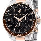 Maserati SFIDA Chronograph Black Dial Two Tone Steel Strap Watch For Men - R8873640009 Authentic Buy Shop Now