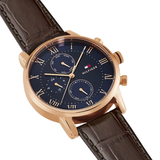 Tommy Hilfiger Kane Chronograph Blue Dial Brown Leather Strap Watch for Men - 1791399 Authentic Buy Shop Now
