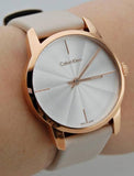 Calvin Klein City Silver Dial White Leather Strap Watch for Women - K2G236X6 Authentic Buy Shop Now