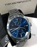 Emporio Armani Chronograph Quartz Blue Dial Grey Steel Strap Watch For Men - AR11481 Authentic Buy Shop Now