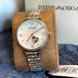 Emporio Armani Meccanico Automatic Mother of Pearl Dial Two Tone Steel Strap Watch For Women - AR60049 Authentic Buy Shop Now