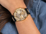 Guess Frontier Diamonds Gold Dial Black Rubber Strap Watch For Women - W1160L1 Authentic Buy Shop Now