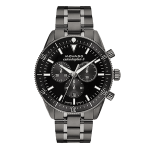 Movado Heritage Calendoplan Chronograph Black Dial Black Steel Strap Watch For Men - 3650125 Authentic Buy Shop Now