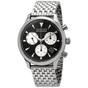Movado Heritage Calendoplan Chronograph Black Dial Silver Steel Strap Watch for Men - 3650014 Authentic Buy Shop Now