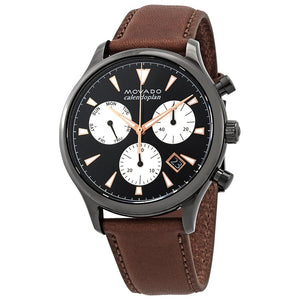 Movado Heritage Calendoplan Chronograph Black Dial Brown Leather Strap Watch for Men - 3650022 Authentic Buy Shop Now