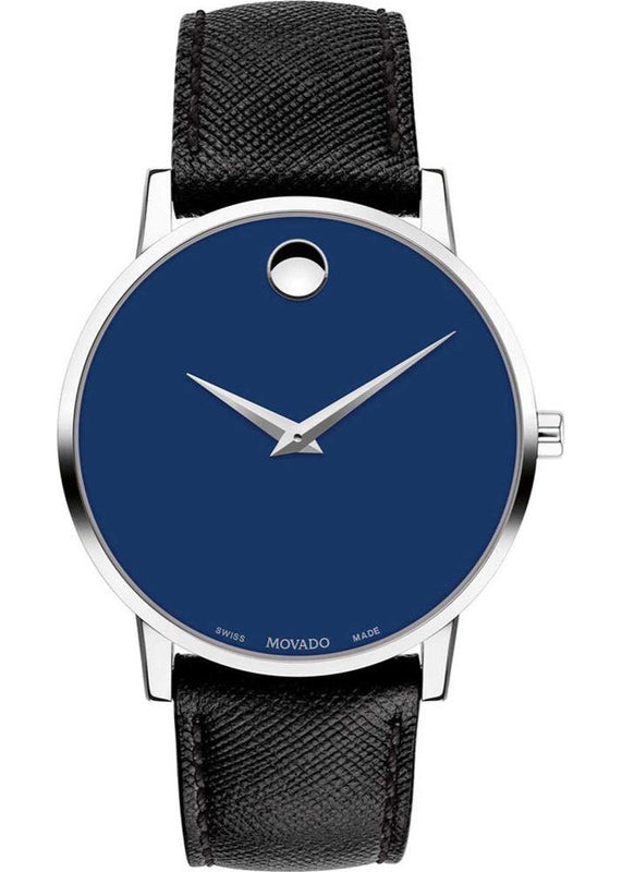 Movado Museum Classic Blue Dial Black Leather Strap Watch for Men - 0607197 Authentic Buy Shop Now