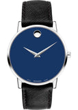 Movado Museum Classic Blue Dial Black Leather Strap Watch for Men - 0607197 Authentic Buy Shop Now