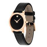 Movado Museum Classic Black Dial Black Leather Strap Watch For Women - 607061 Authentic Buy Shop Now