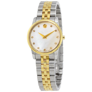 Movado Museum Classic Diamonds Mother of Pearl Dial Two Tone Steel Strap Watch For Women - 0606613 Authentic Buy Shop Now