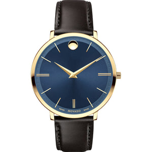 Movado Ultra Slim Blue Dial Brown Leather Strap Watch For Women - 0607092 Authentic Buy Shop Now