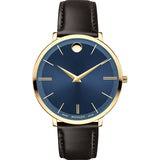 Movado Ultra Slim Blue Dial Brown Leather Strap Watch For Women - 0607092 Authentic Buy Shop Now