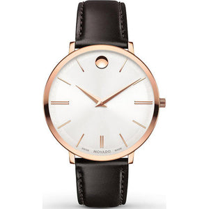 Movado Ultra Slim Silver Dial Brown Leather Strap Watch For Women - 0607093 Authentic Buy Shop Now