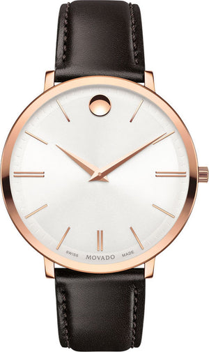 Movado Ultra Slim Silver Dial Brown Leather Strap Watch For Women - 0607093 Authentic Buy Shop Now