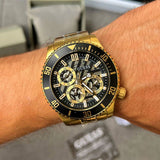 Guess Axle Multifunction Black Dial Gold Steel Strap Watch For Men - GW0488G2 Authentic Buy Shop Now