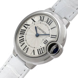 Cartier Ballon Bleu De Cartier Silver Dial White Leather Strap Watch for Women - W6920086 Authentic Buy Shop Now