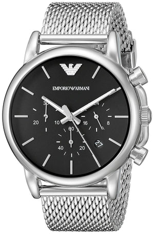 Emporio Armani Luigi Chronograph Black Dial Silver Mesh Bracelet Watch For Men - AR1811 Authentic Buy Shop Now