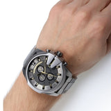 Diesel Mega Chief Chronograph Grey Dial Grey Steel Strap Watch For Men - DZ4466 Authentic Buy Shop Now