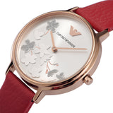Emporio Armani Kappa Classic Quartz Silver Dial Red Leather Strap Watch For Women - AR11114 Authentic Buy Shop Now