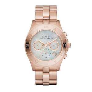 Marc Jacobs Blade Chronograph Mother of Pearl White Dial Rose Gold Steel Strap Watch for Women - MBM8637 Authentic Buy Shop Now