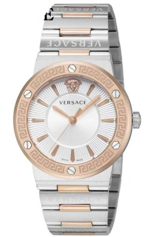 Versace Greca Quartz White Dial Two Tone Steel Strap Watch For Women - VEVH01020 Authentic Buy Shop Now